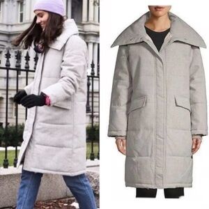 AVEC LES FILLES Plaid Puffer Coat In Grey Plaid Size Large